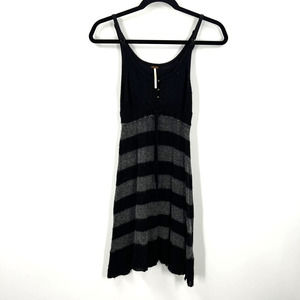 Free People Wool Blend Sleeveless Bodycon Dress Striped Gray Black Small Lace